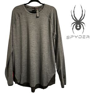 Spyder Active Long Sleeve T-Shirt Gray Stretch Crew Neck Spider Logo Men’s Sz XL